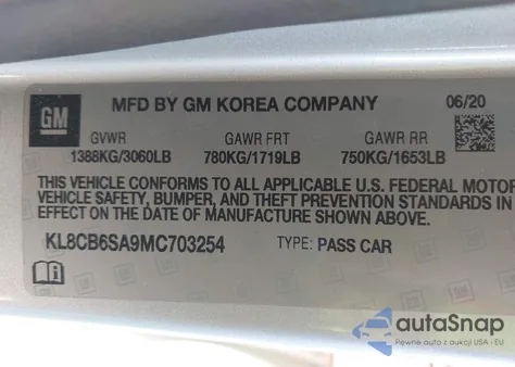 2021 Chevrolet Spark Fwd Ls Automatic from USA, damaged, VIN KL8CB6SA9MC703254